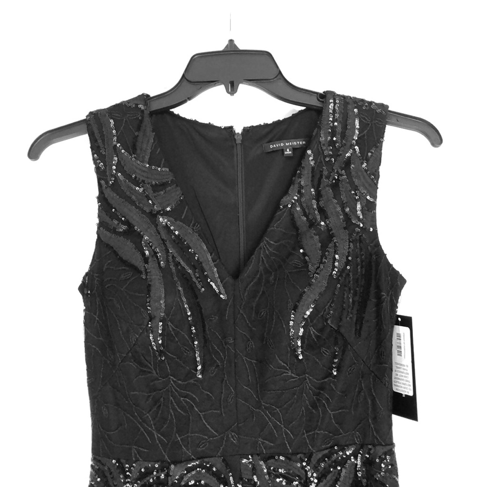 David Meister Black Sequined Evening Gown